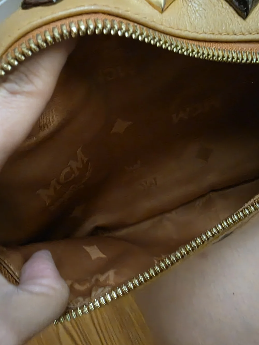 MCM Cognac Visetos Studded Leather Backpack with Pouch